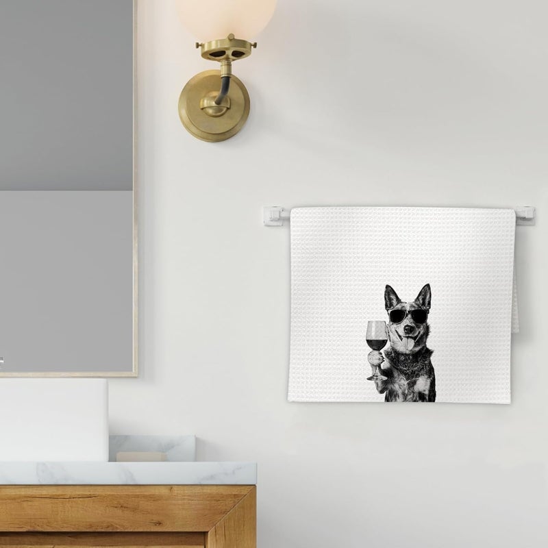 FIicy Blue Heeler Gifts Wine Kitchen Towels, Gifts for Blue Heeler Dog Wine Lovers Decorative Hand Dish Tea Towel for Kitchen Home Bar, Funny BlueHeeler Dog WineLover Home Bar Kitchens Decor(16x24In) - Image 2